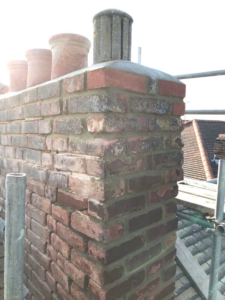 Chimney stack rebuild and repointing with reclaimed brick