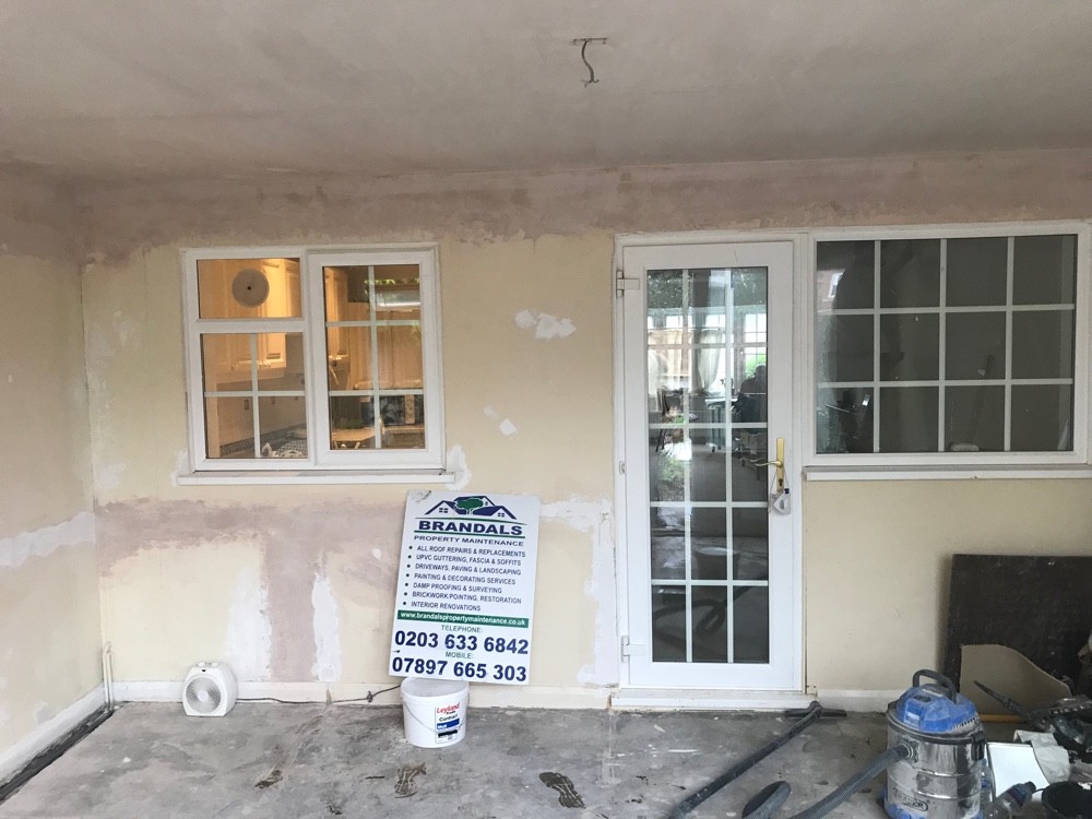 Room replastered and prepared for decoration