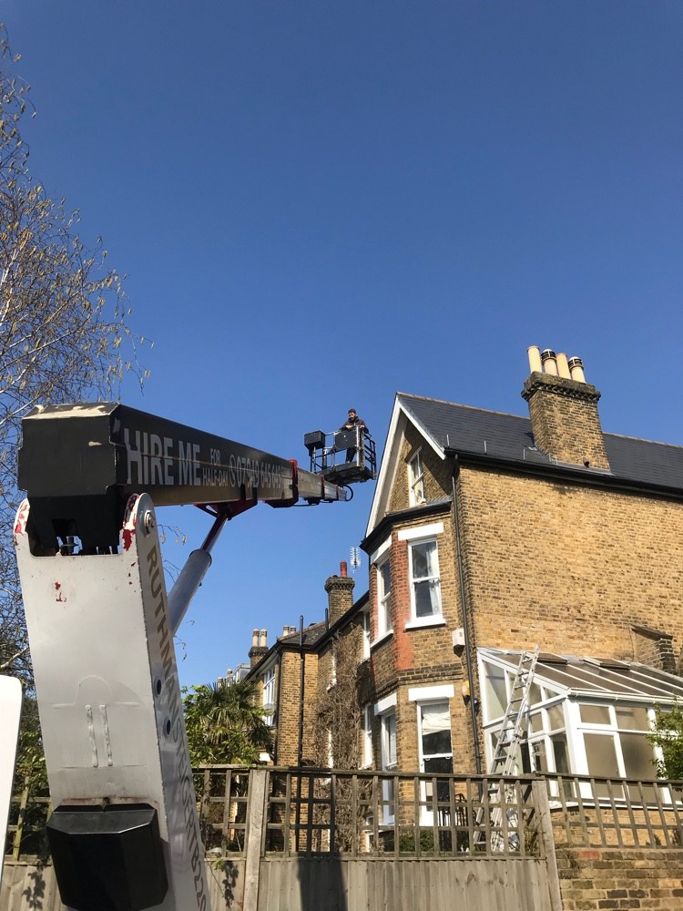 Cherry picker access for roof inspection on a period property