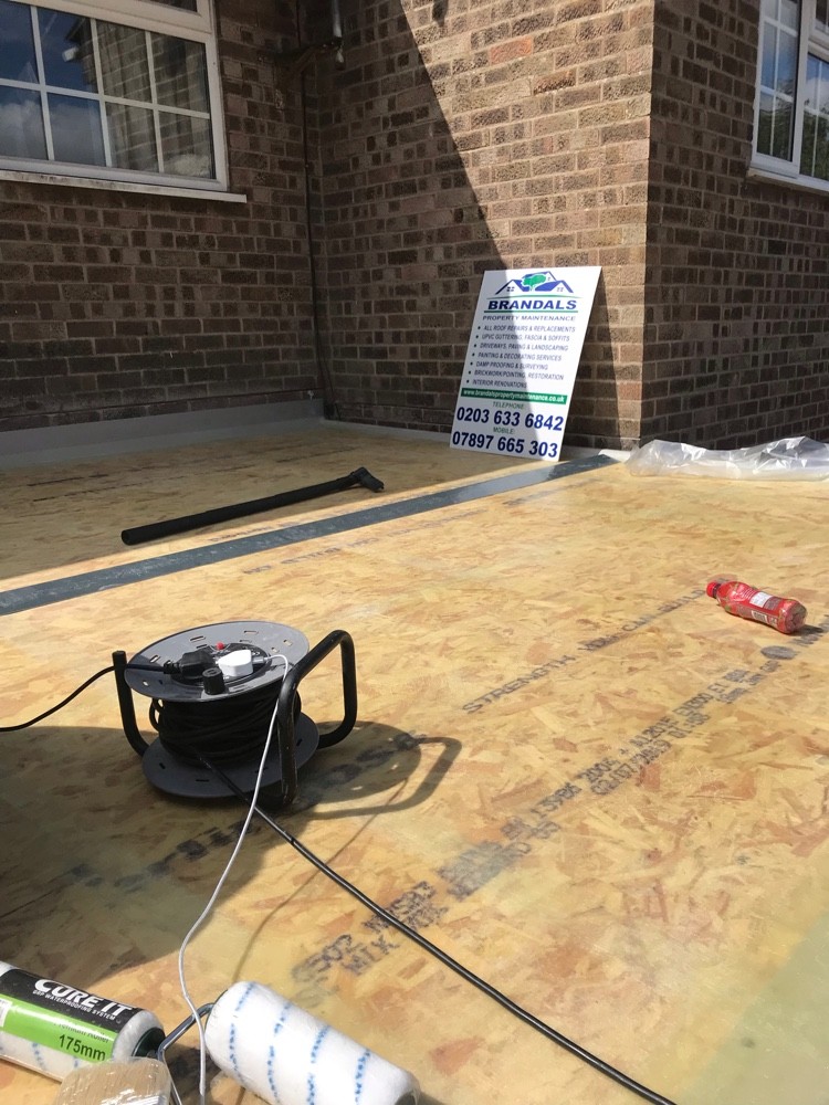New flat roof decking prepared for waterproofing